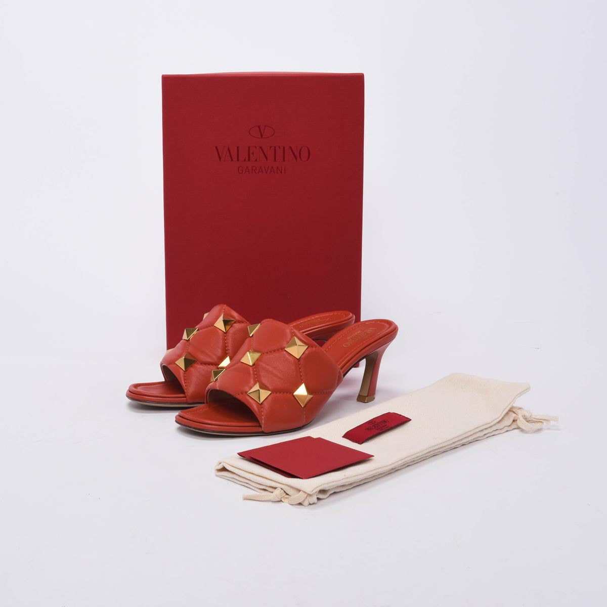 Valentino Amber Calfskin Roman Stud Mules 38