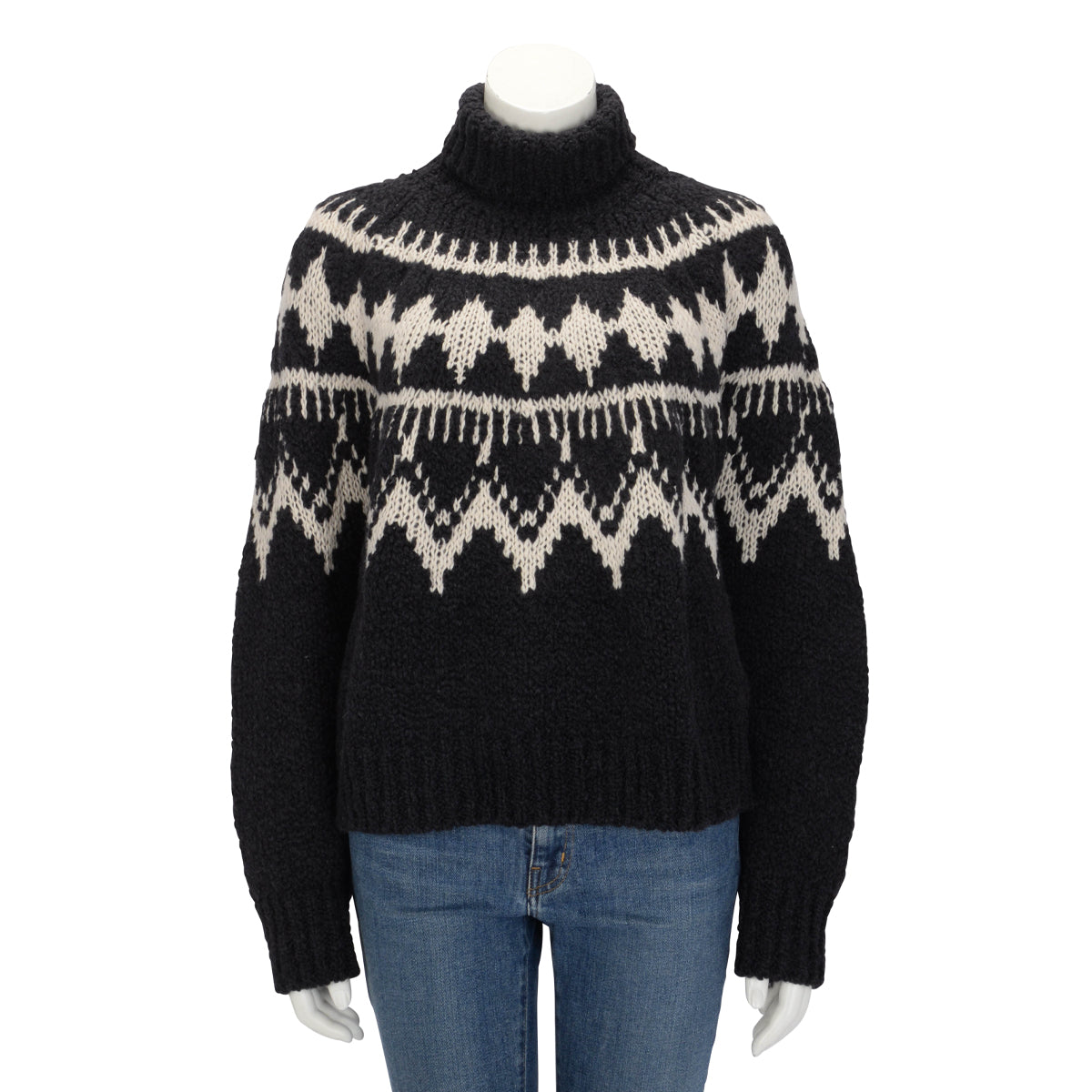 Dior Black & Ecru Knit DiorAlps Turtleneck Sweater FR 40