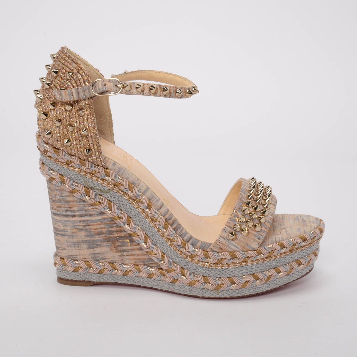 Christian Louboutin Gold Braided Madmonica Spiked Wedges 39