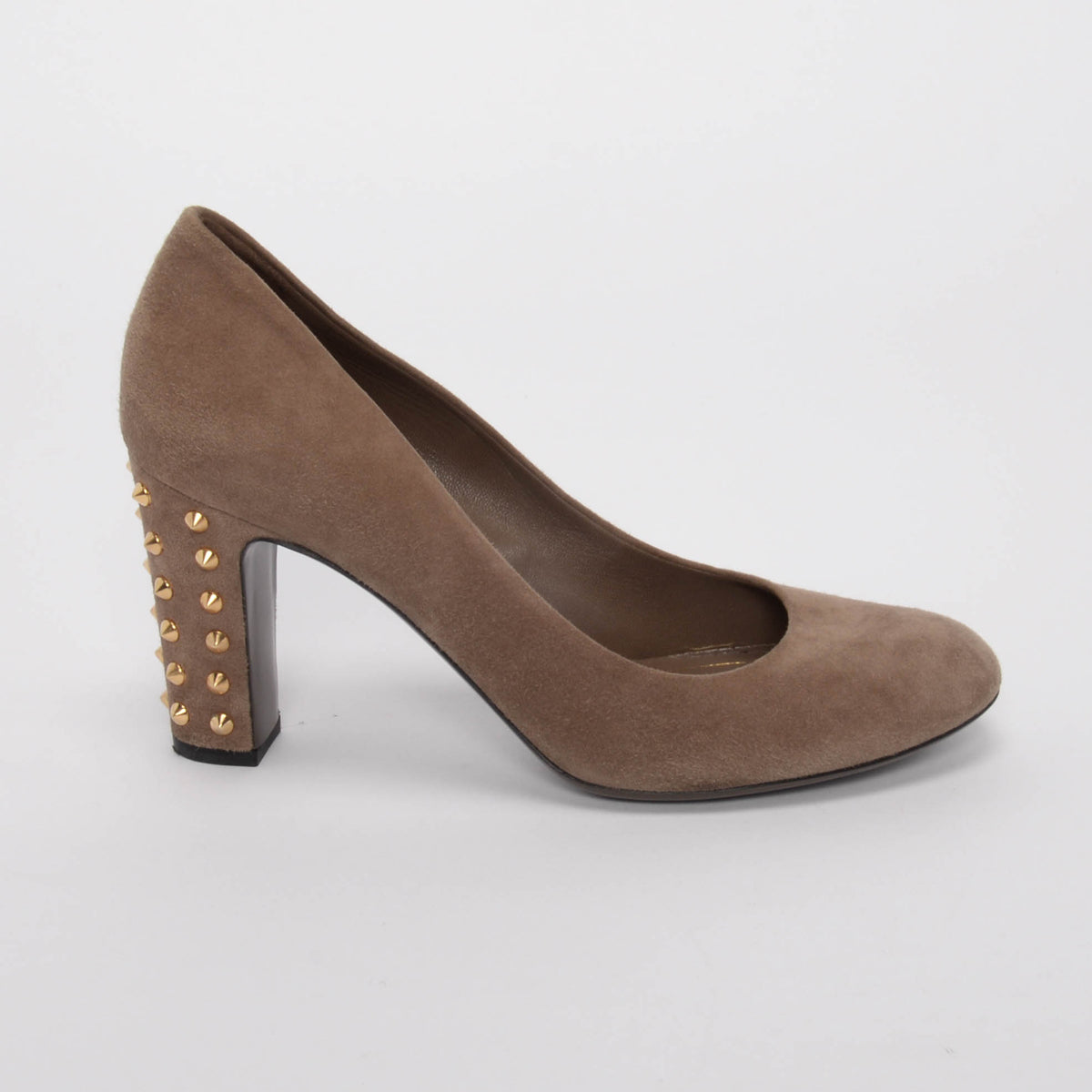 Gucci Dark Beige Suede Studded Heel Pumps 38