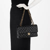 Chanel Black Quilted Caviar Medium Classic Flap Bag - Blue Spinach