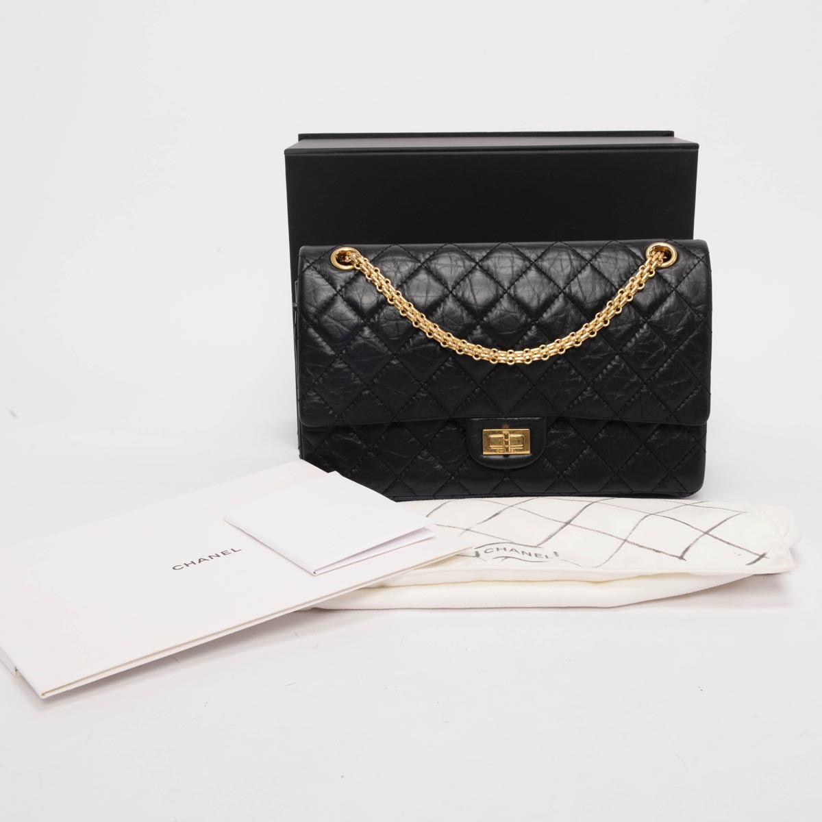 Chanel Black Aged Calfskin 2.55 Reissue 226 Flap Bag