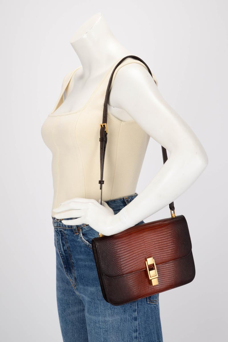 Saint Laurent Dark Brown Ombre Lizard Le Carre Bag