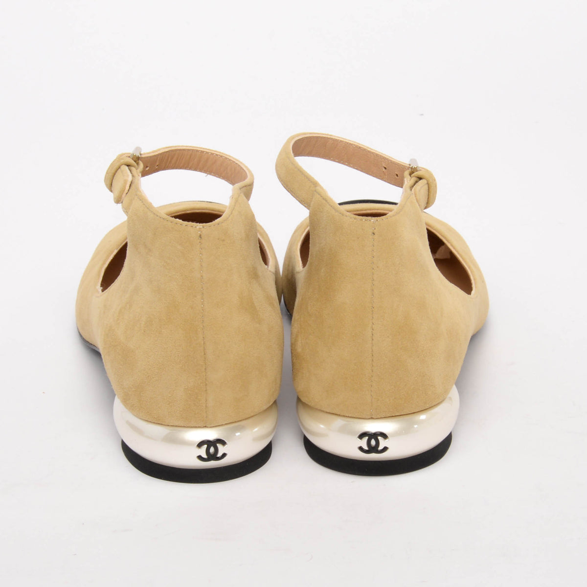 Chanel Beige & Black Suede & Velvet Cap Toe Mary Janes 38.5