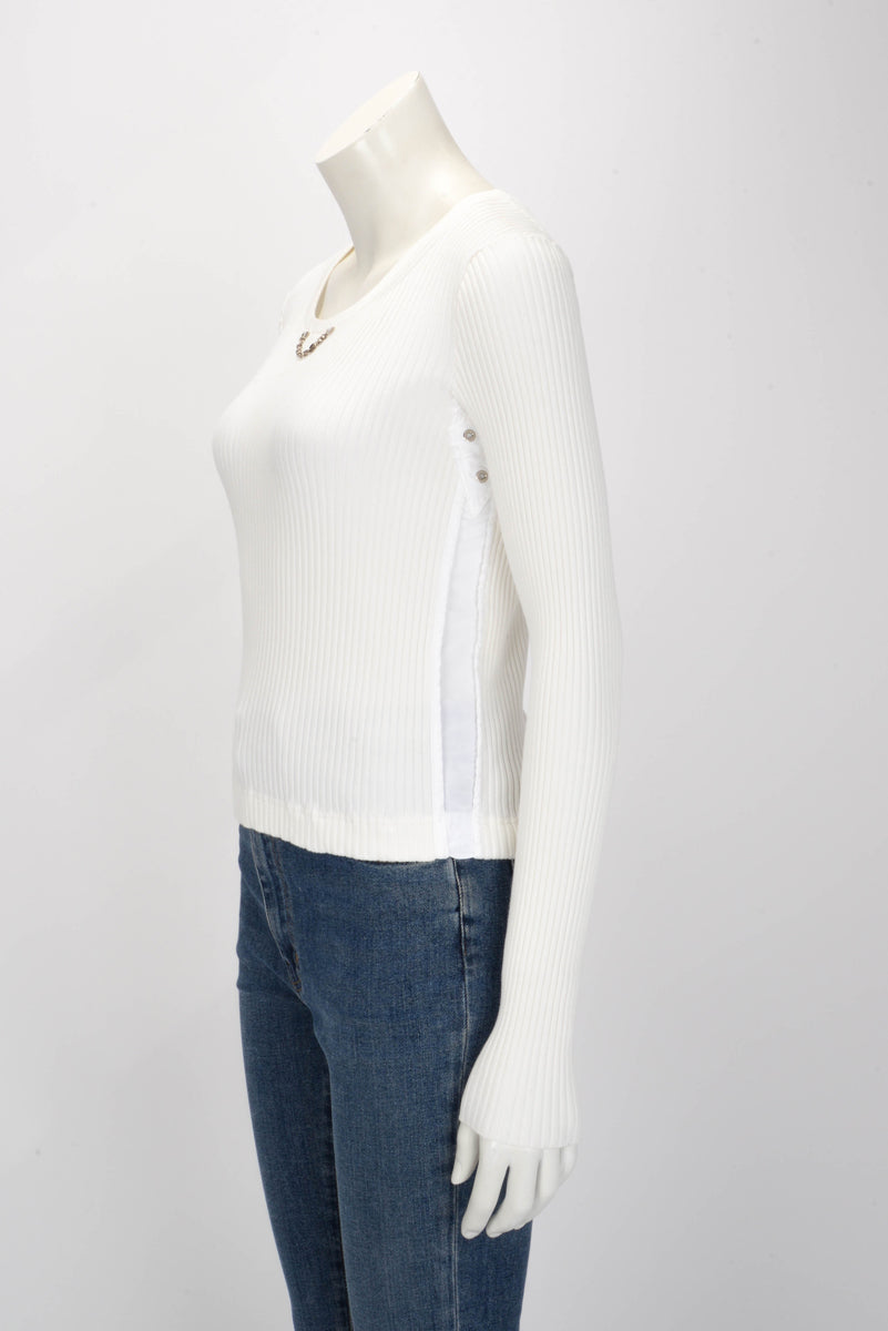 Louis Vuitton White Ribbed Cotton Chain Detail L/S Top XS