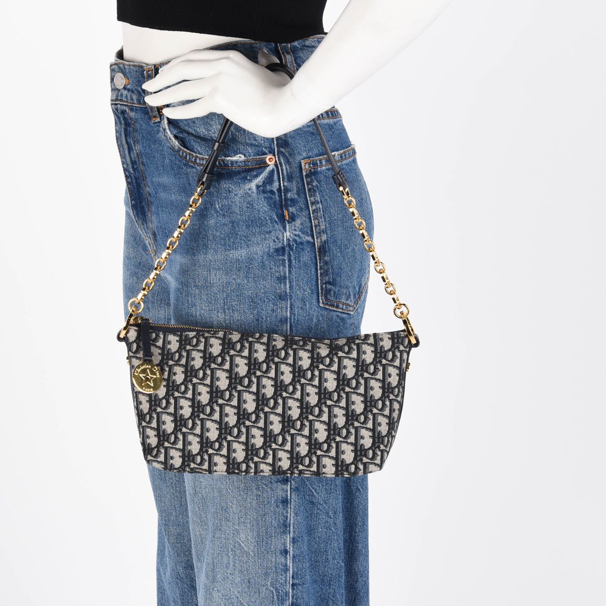 Dior Navy Oblique Jacquard Diorstar Hobo Chain Bag