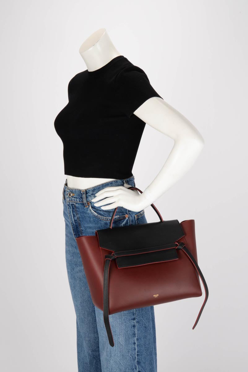 Celine Burgundy & Black Smooth Calfskin Belt Bag