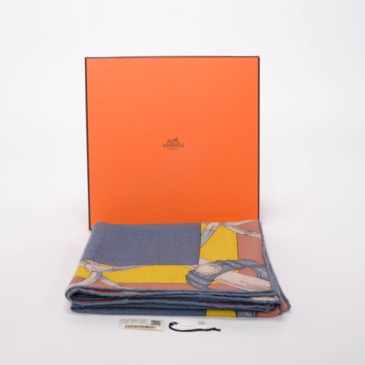 Hermes Blue Jean Cashmere Blend Encadre Eperon d'Or Scarf