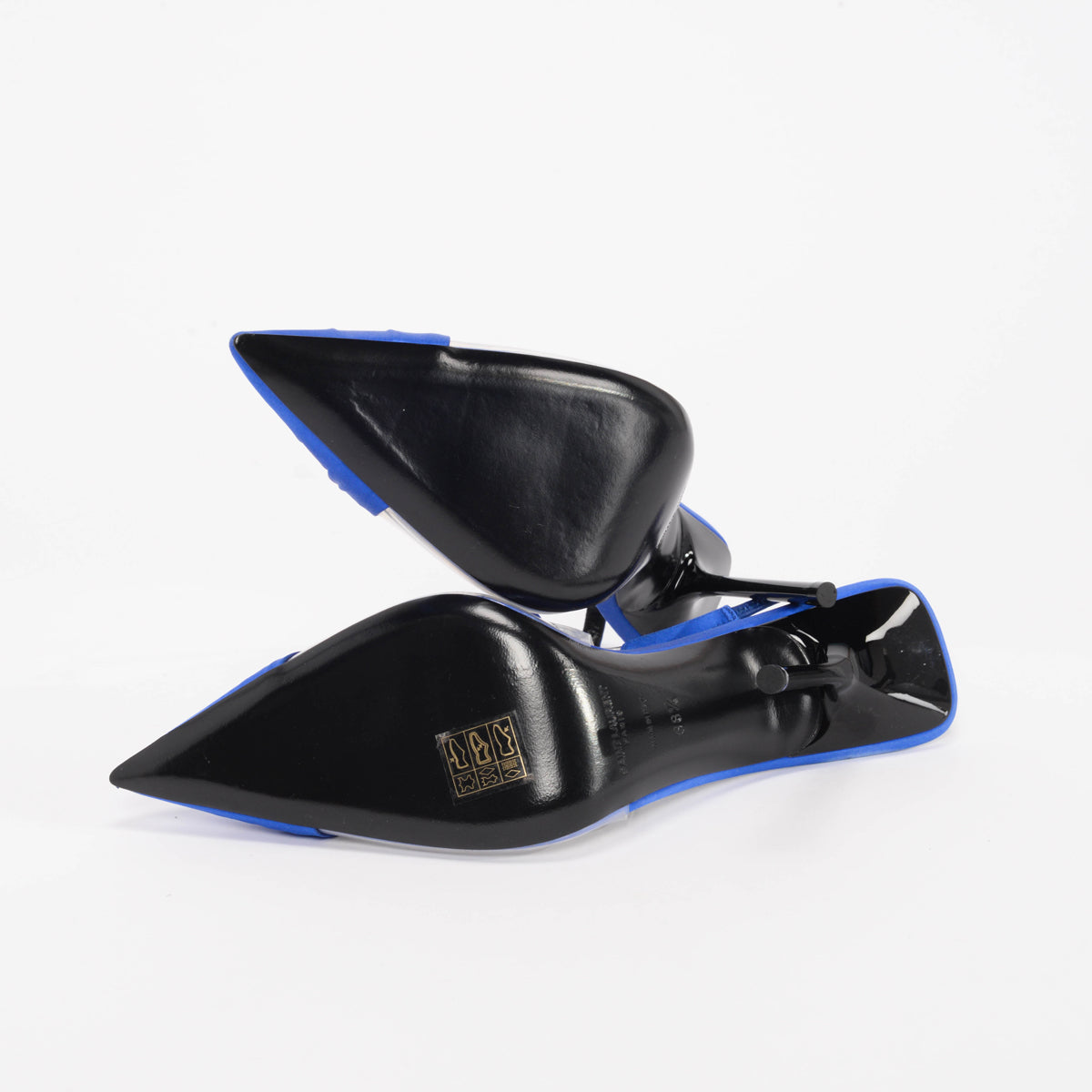 Saint Laurent Blue Satin & PVC Riqua Slingback Pumps 38.5