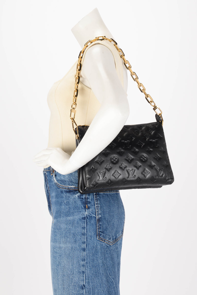 Louis Vuitton Black Monogram Embossed Lambskin Coussin PM Bag