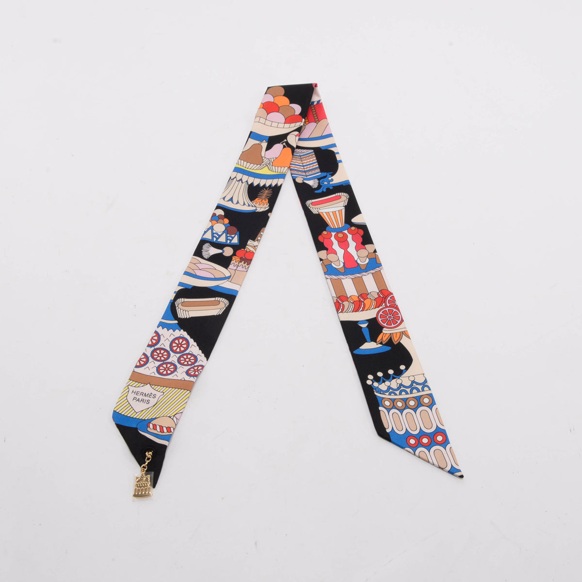 Hermes Black Silk La Patisserie Francaise Charm Twilly
