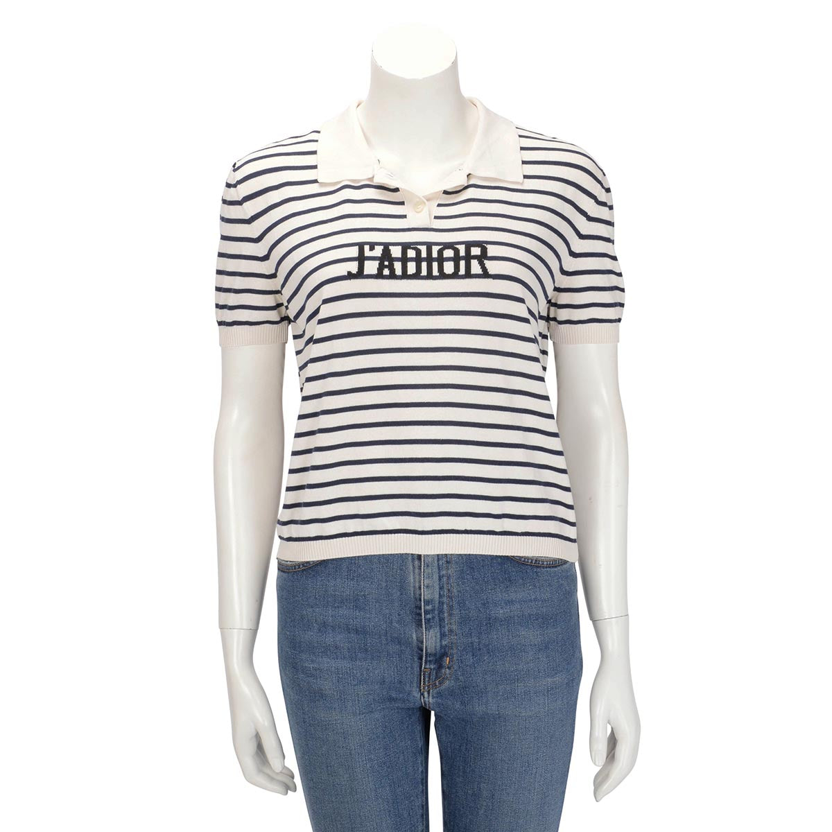 Dior Navy & Ecru Striped J'adior Polo Top FR 44