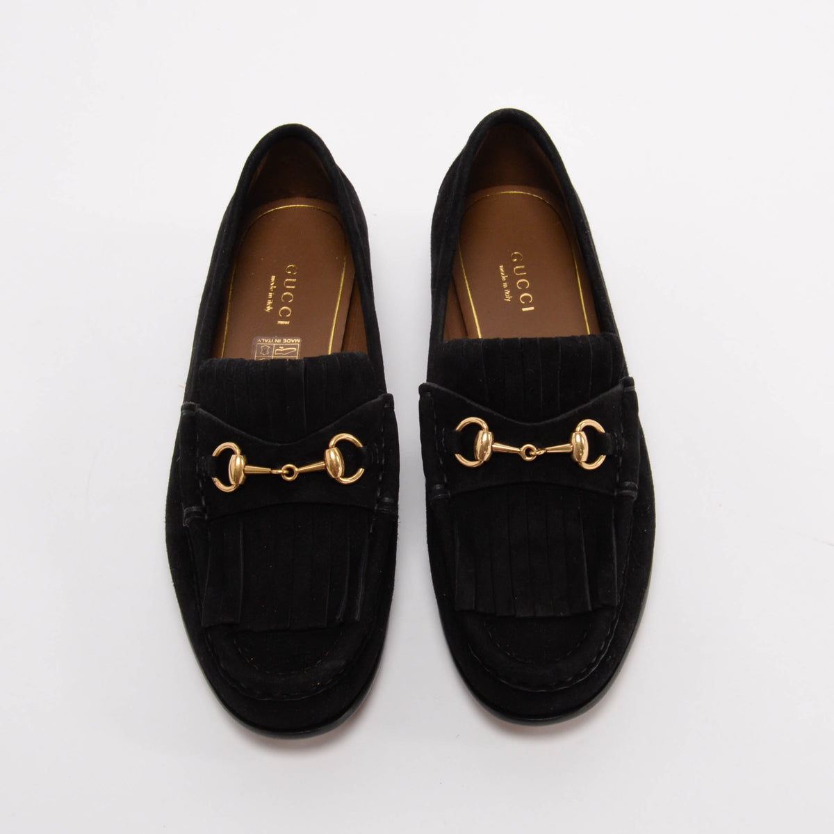 Gucci Black Suede Fringed Horsebit Loafers 36