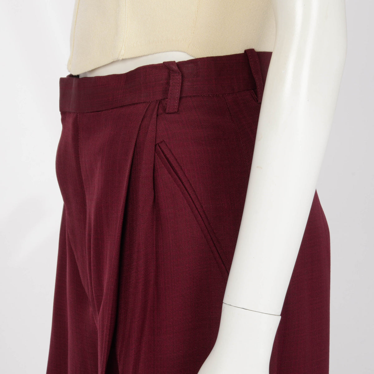 Victoria Beckham Burgundy Crepe Wide Leg Pants UK 8