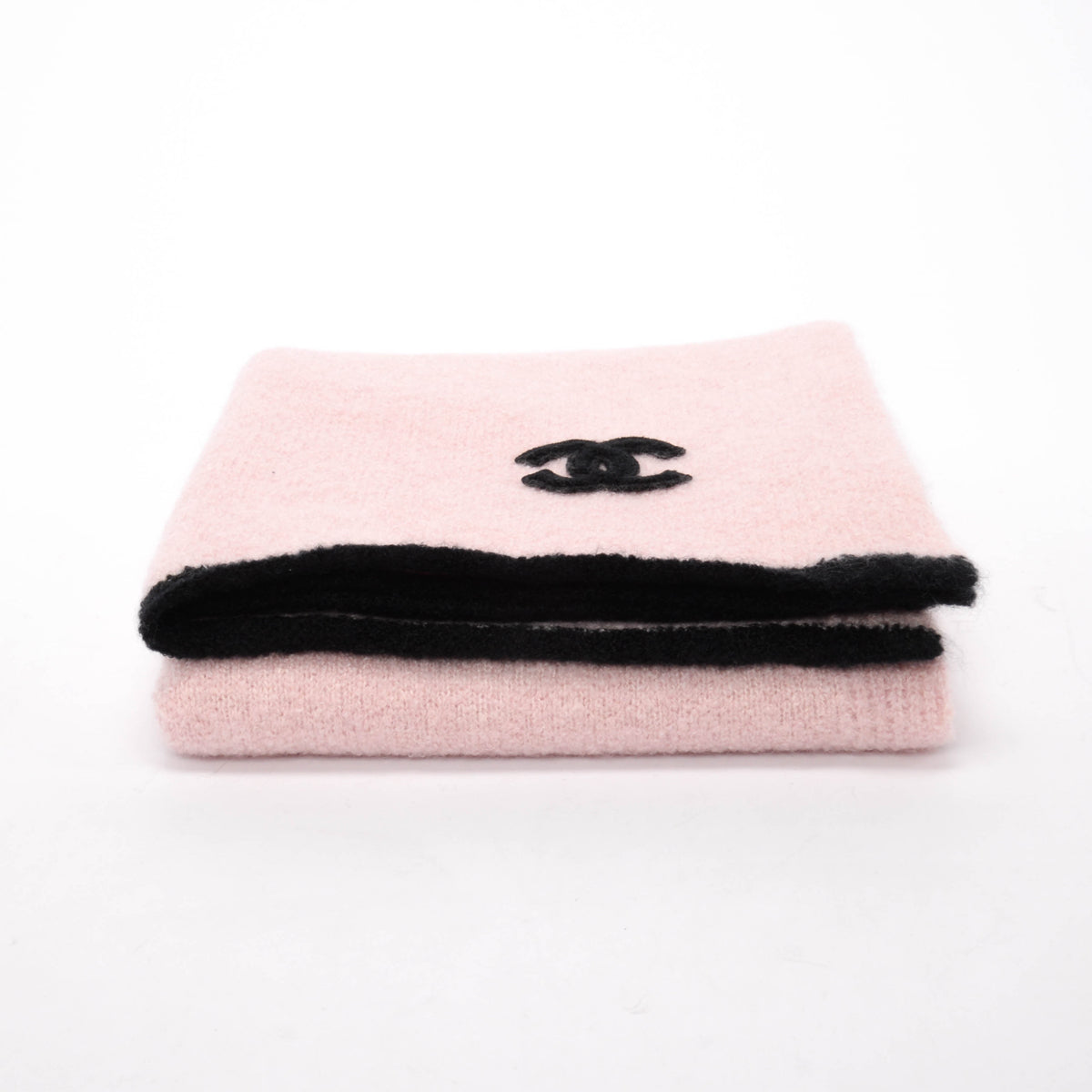 Chanel Pink & Black Cashmere Knit CC Scarf