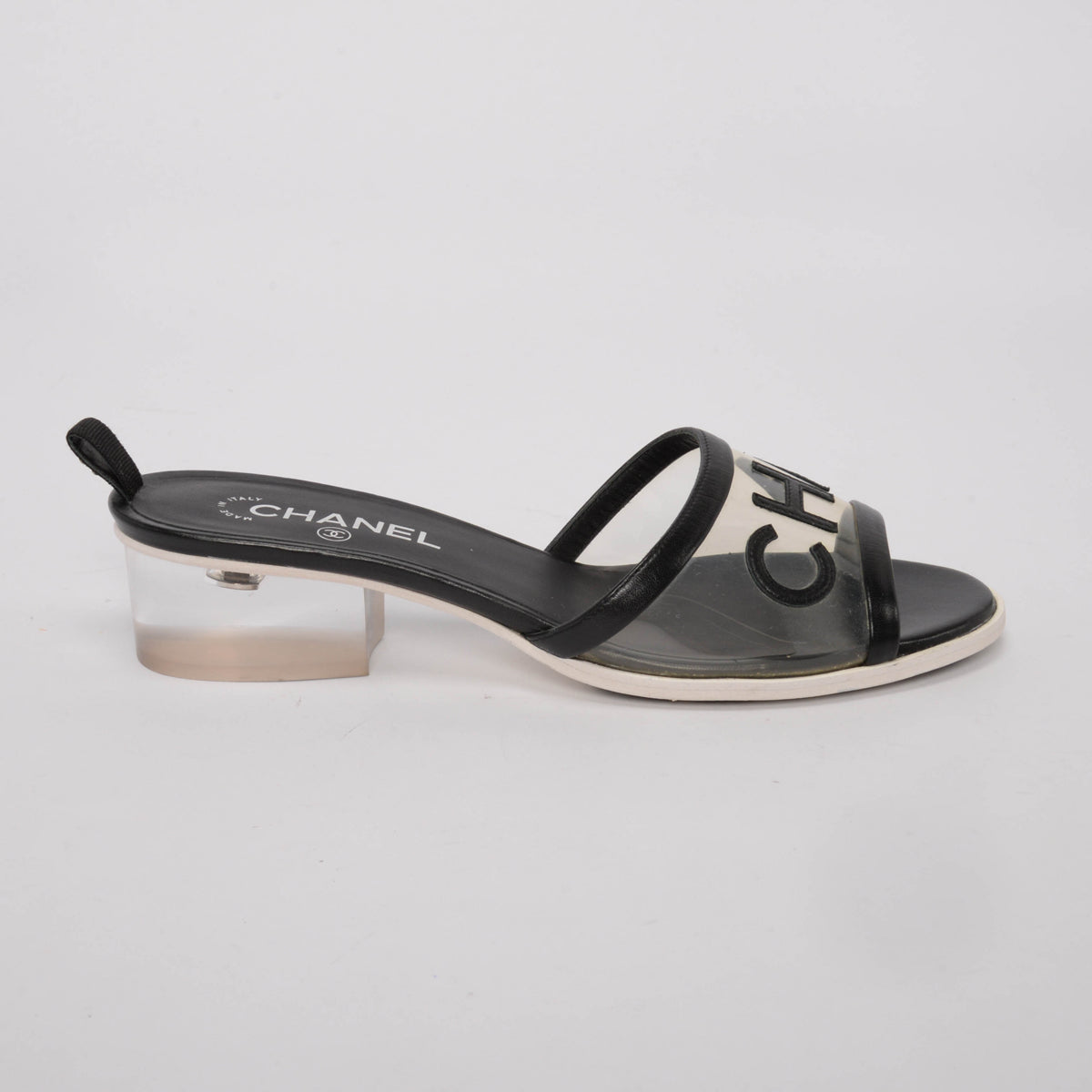 Chanel Black PVC & Lambskin Logo Sandals 40.5
