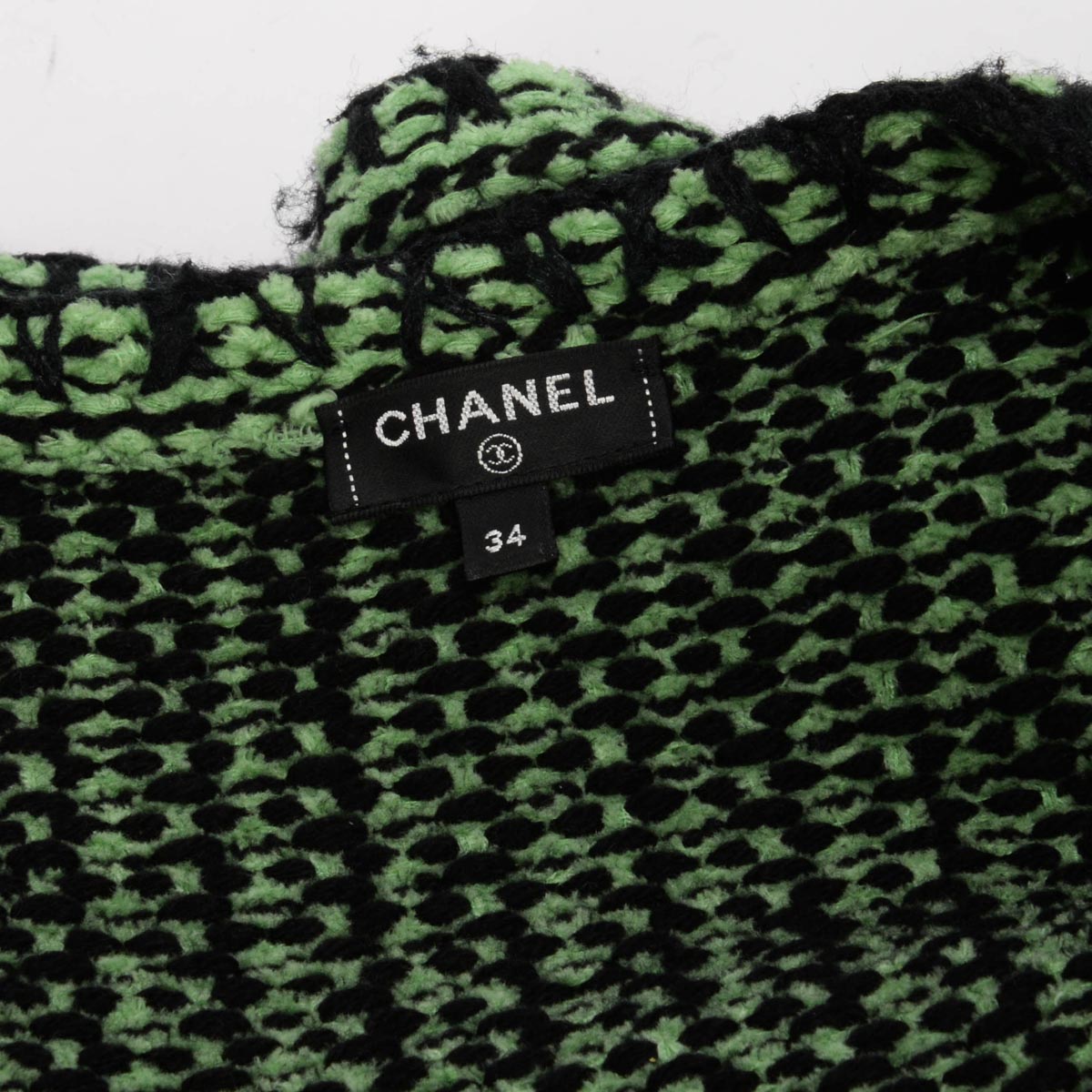 Chanel Green Chenille Knit CC Button Cardigan FR 34