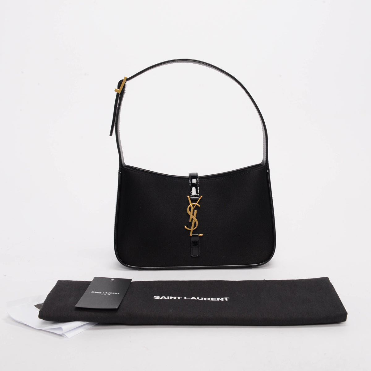 Saint Laurent Black Satin & Patent Le 5 A 7 Bag