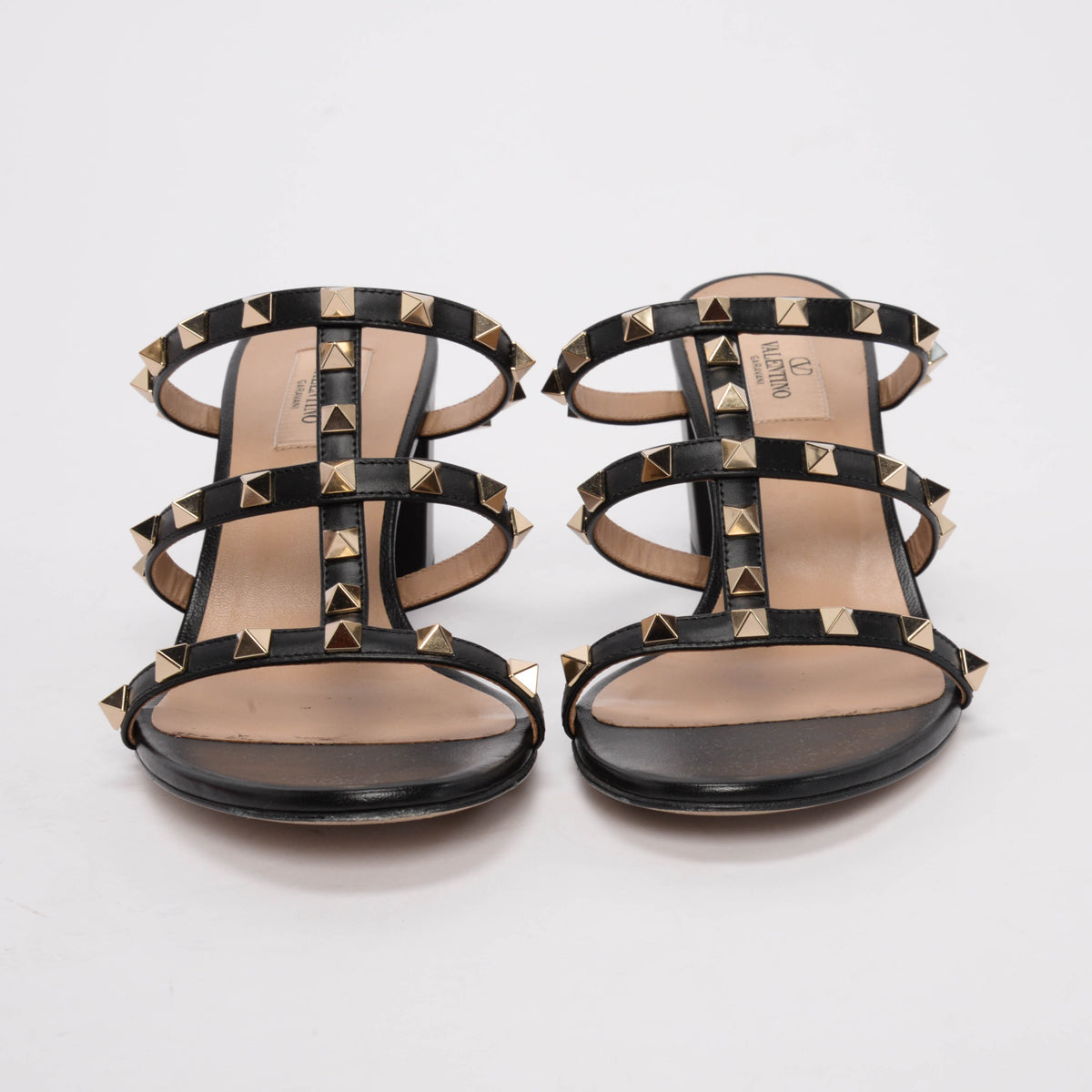 Valentino Black Calfskin Rockstud Sandals 41