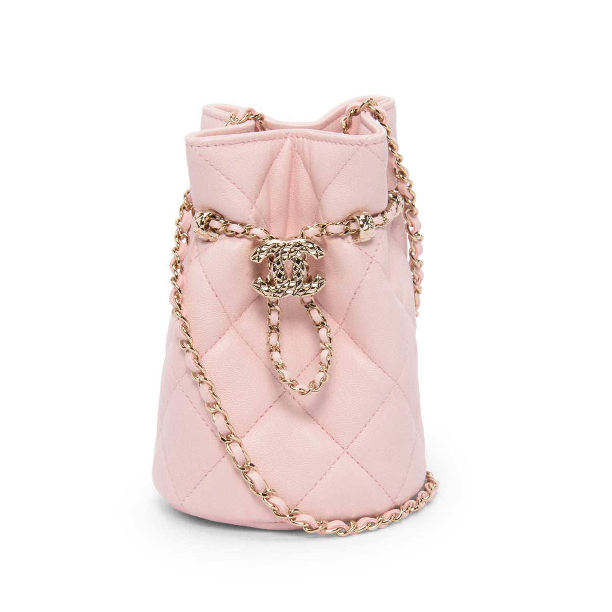 Chanel Light Pink Quilted Calfskin Nano CC Bucket Bag