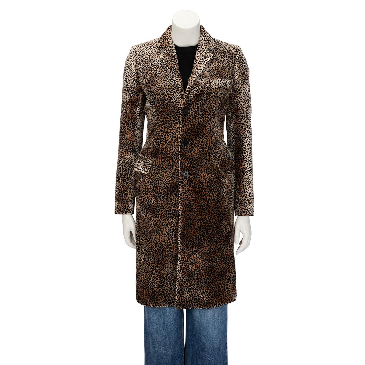 Saint Laurent Leopard Print Velvet Coat FR 36