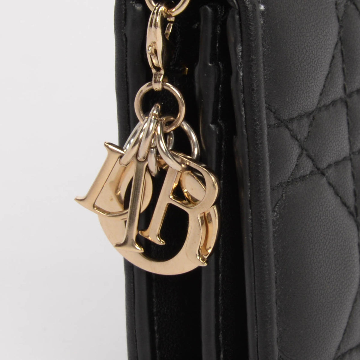 Dior Black Lambskin Cannage Mini Lady Dior Gardenia Wallet