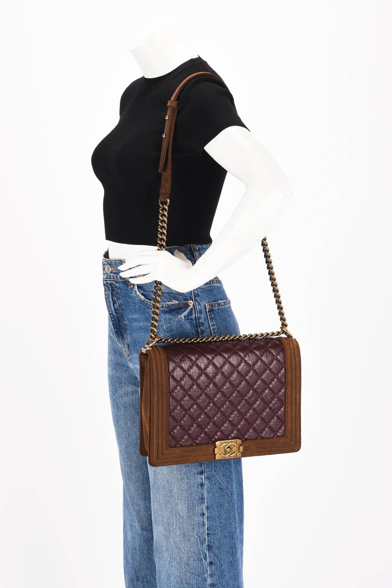 Chanel Burgundy Quilted Aged Calfskin Large Boy Bag