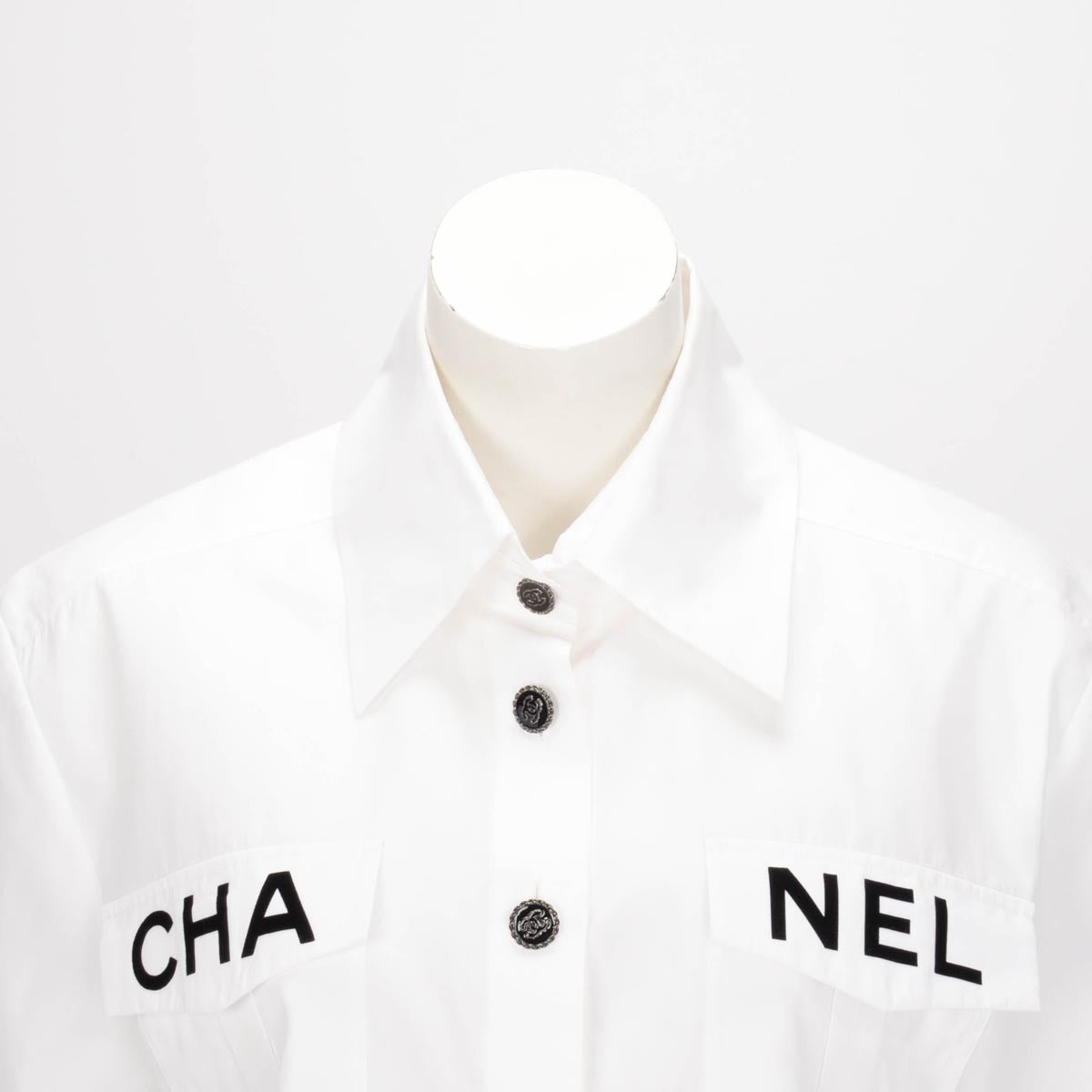 Chanel White Cotton Runway Logo Crop Shirt FR 40