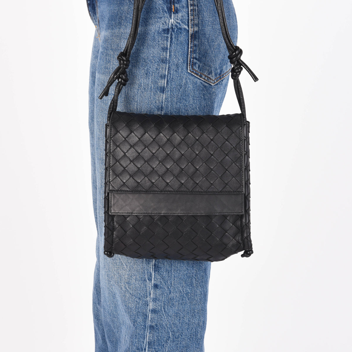 Bottega Veneta Black Intrecciato Small BV Fold Bag