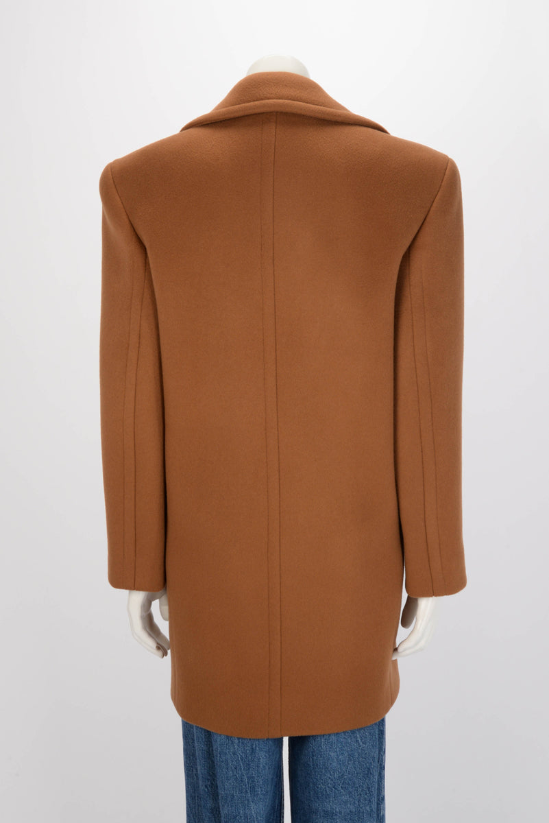 Saint Laurent Camel Wool Double Breasted Coat FR 38