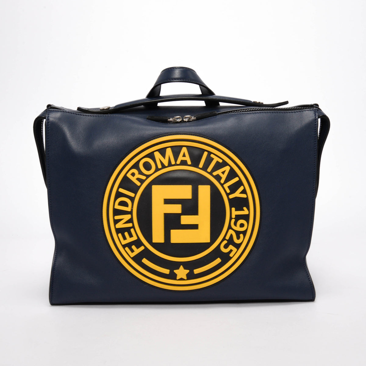 Fendi Navy Vitello Lui Logo Patch Messenger Bag