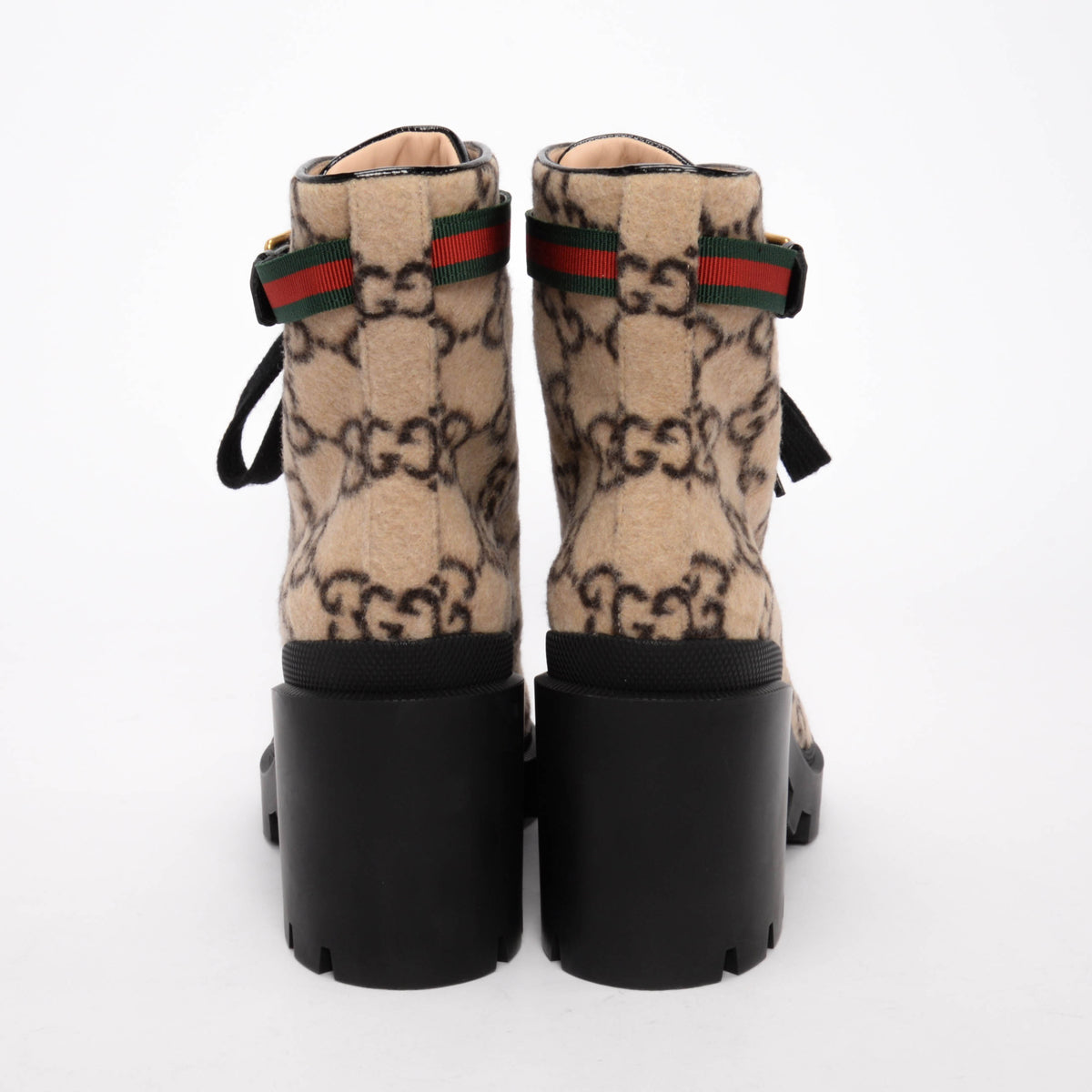 Gucci Beige Wool GG Lace Up Combat Boots 41