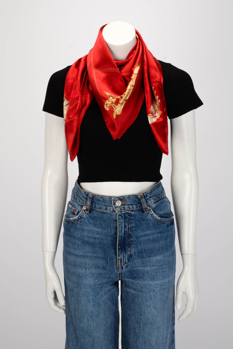Cartier Red Silk Animal Print Scarf