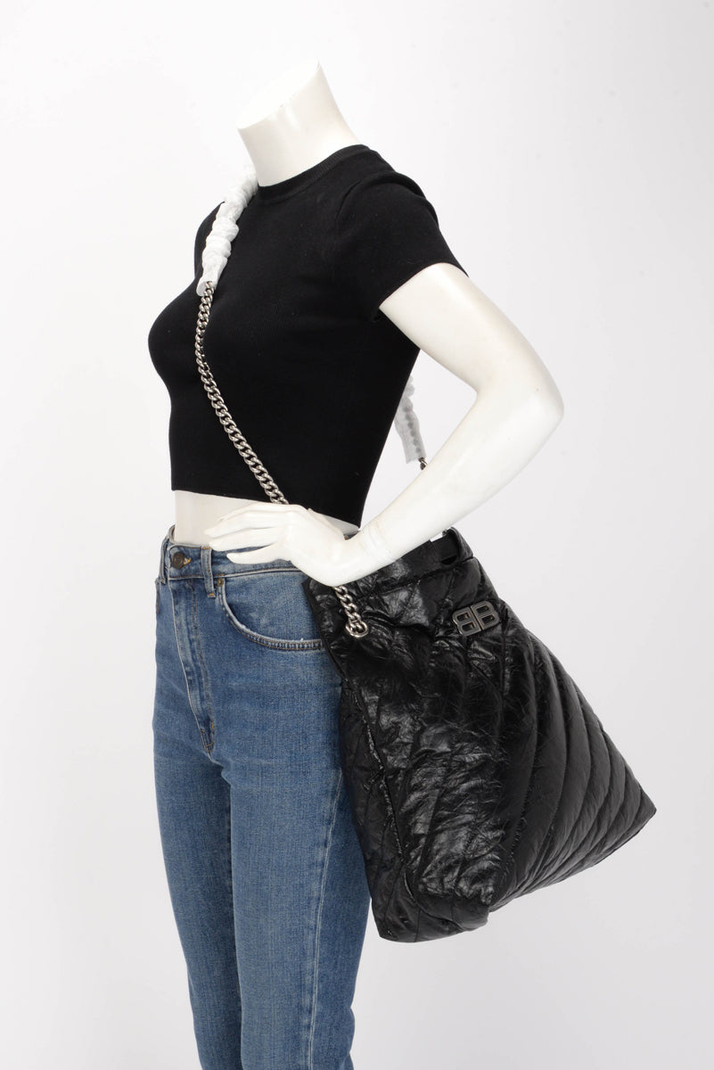 Balenciaga Black Quilted Calfskin Medium Crushed Tote