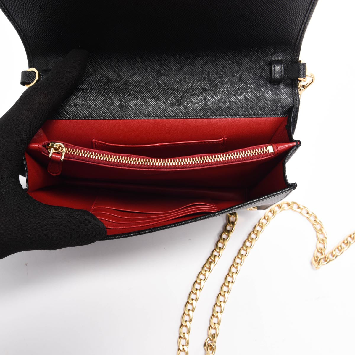 Prada Black Saffiano Lux Monochrome Chain Mini Bag