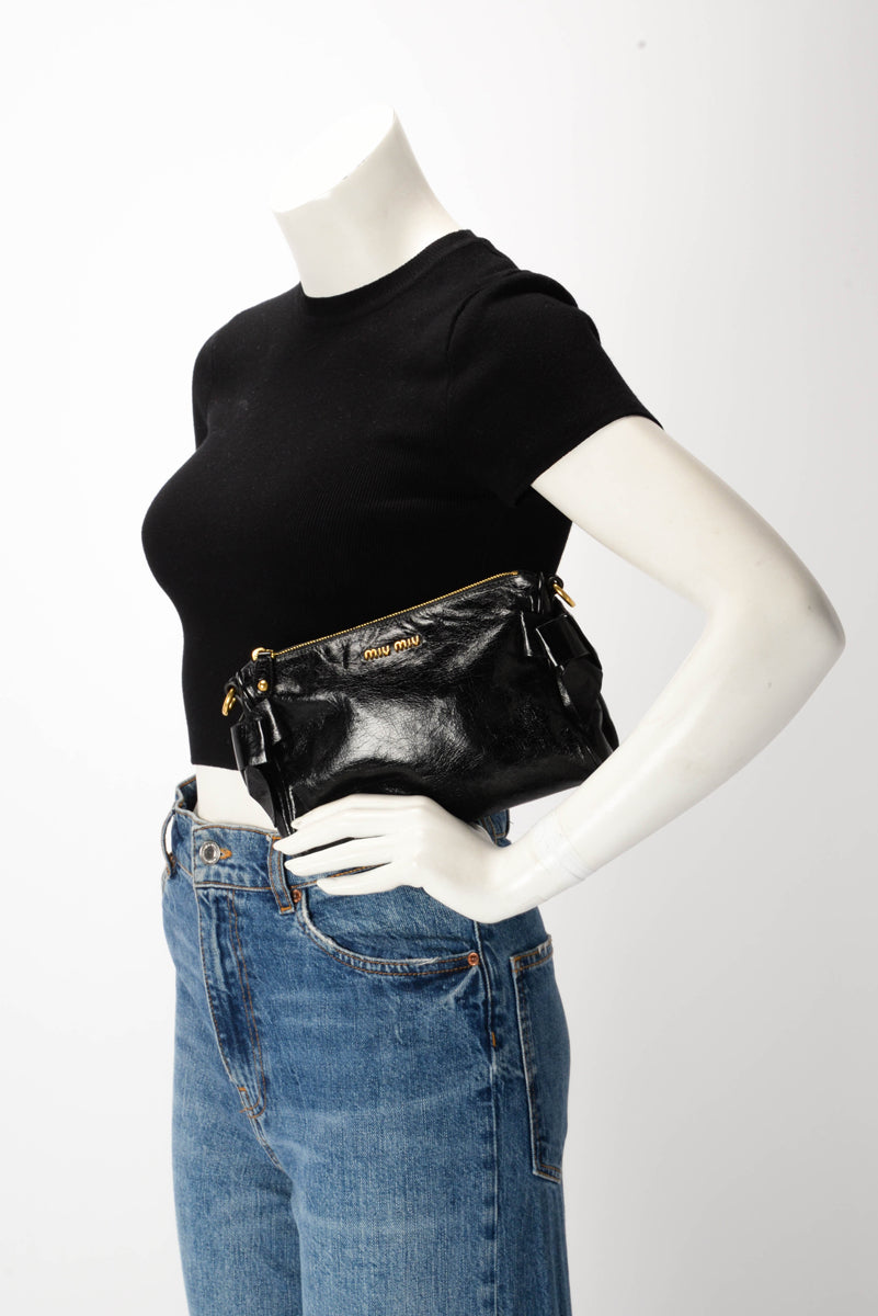 Miu Miu Black Vitello Lux Bow Mini Bag
