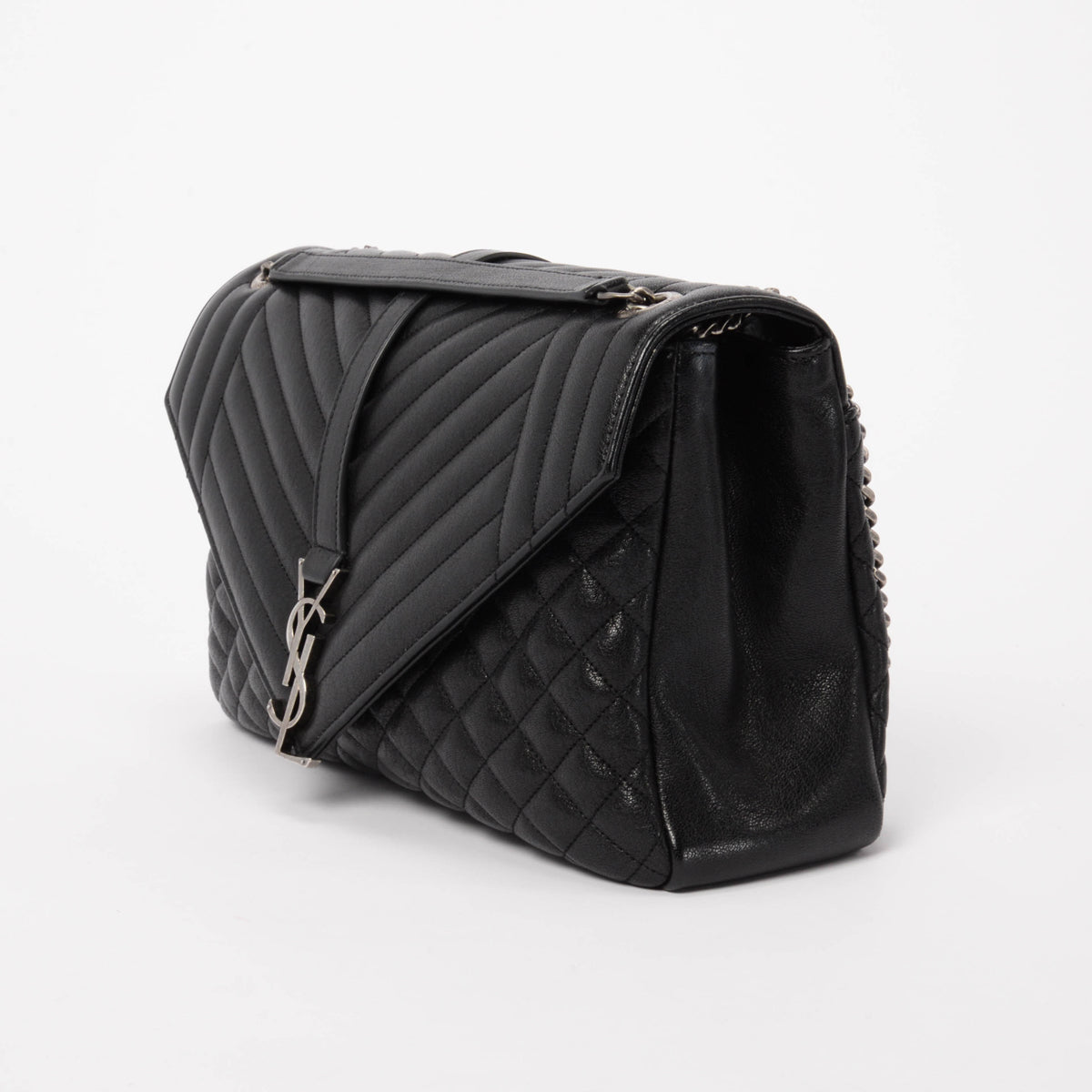 Saint Laurent Black Calfskin Large Monogram Envelope Satchel