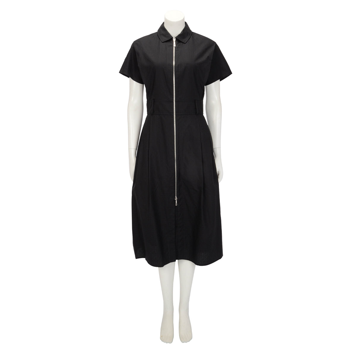 Hermes Black Cotton Poplin Mosaique Zip Dress FR 38
