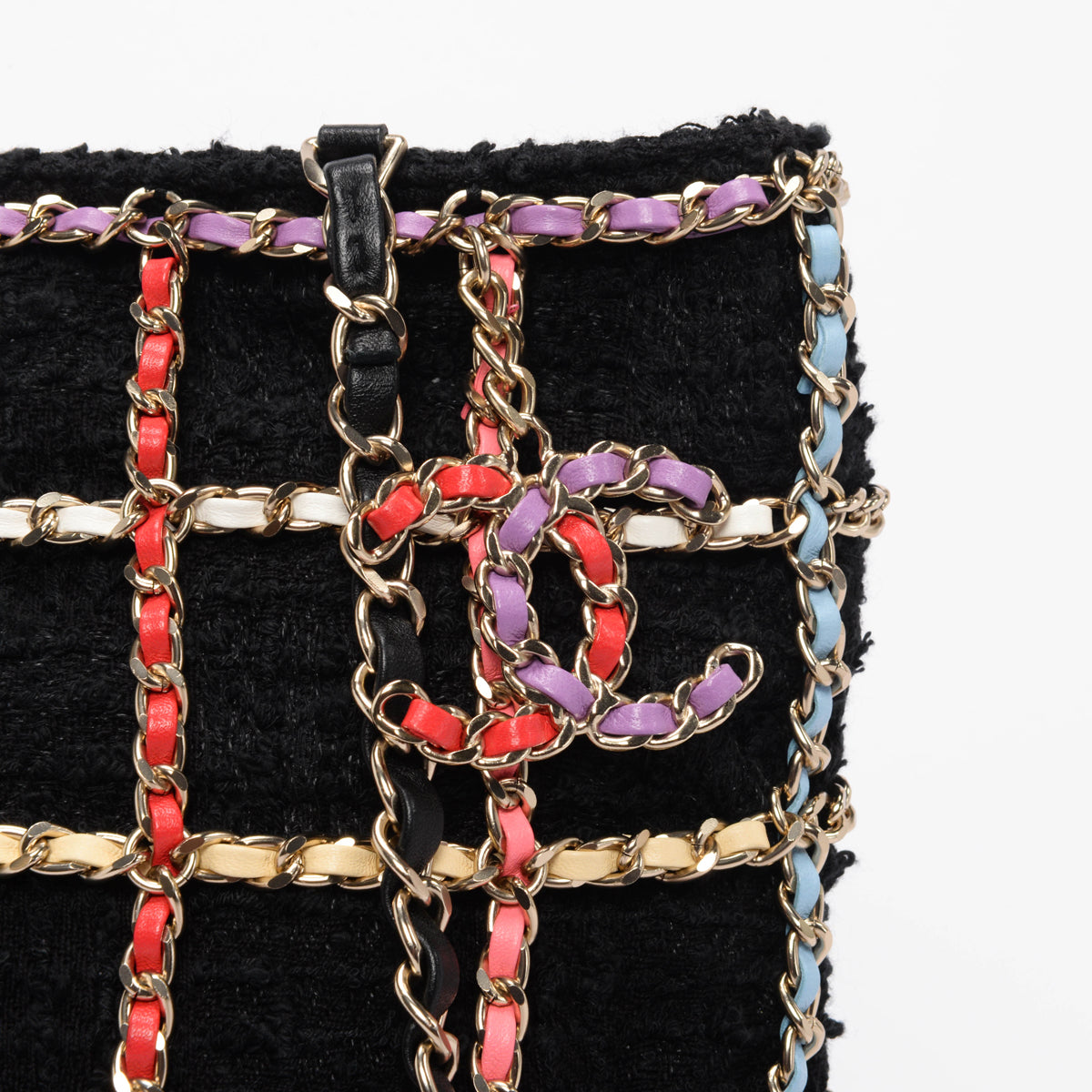 Chanel Black Tweed & Rainbow Chain Large Shopping Tote