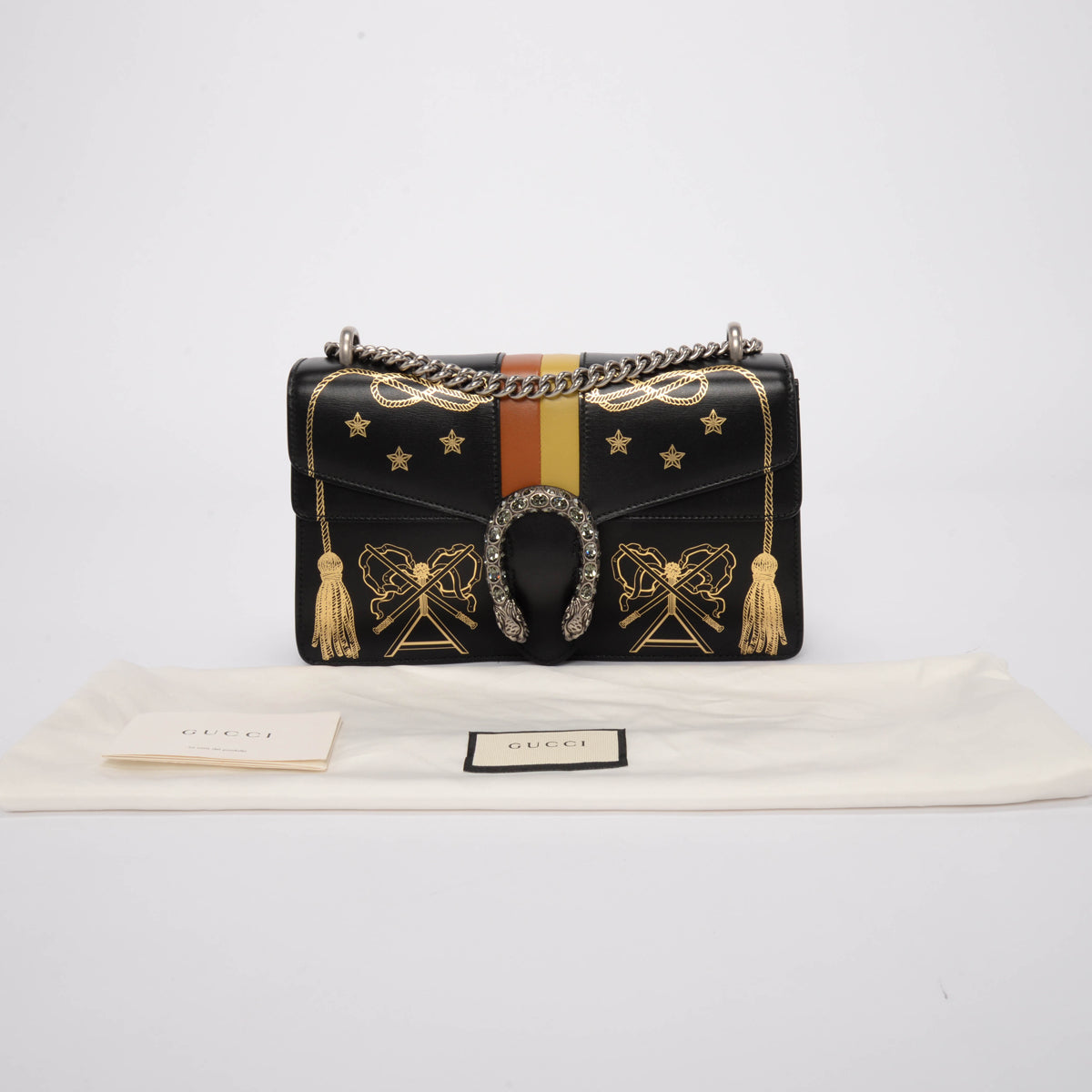 Gucci Black Calfskin Star Tassel Print Small Dionysus Bag