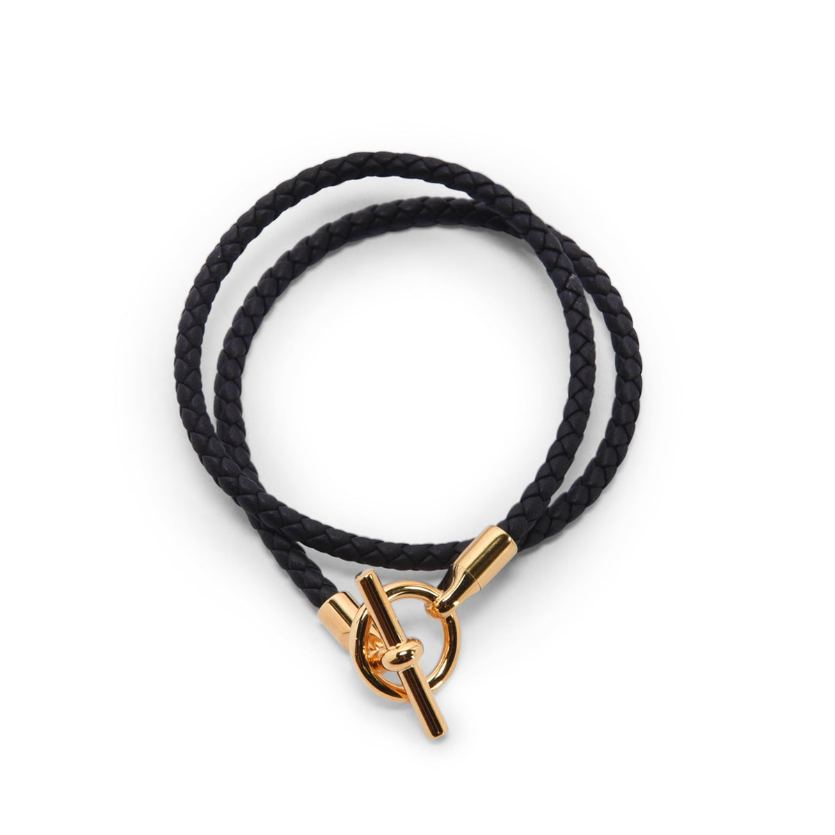 Hermes Black Braided Swift Glenan Double Tour Bracelet