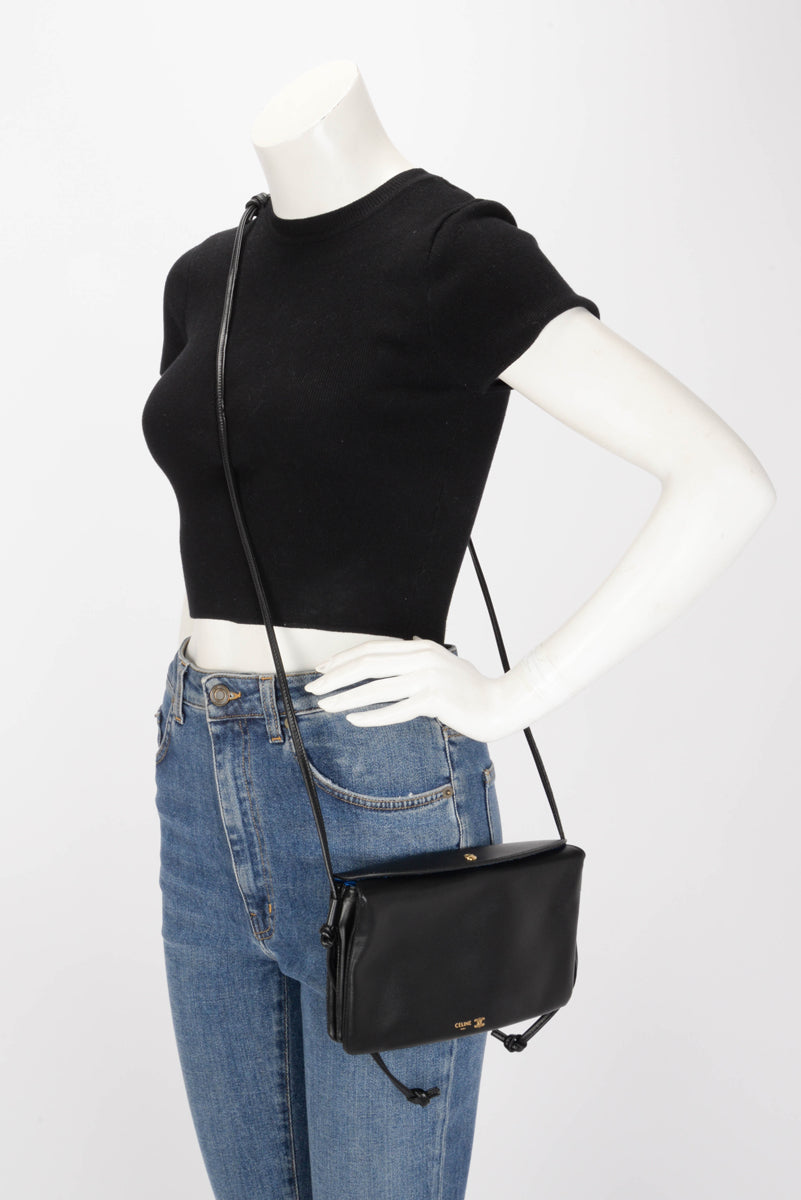 Celine Black Smooth Lambskin Trio Flap Bag