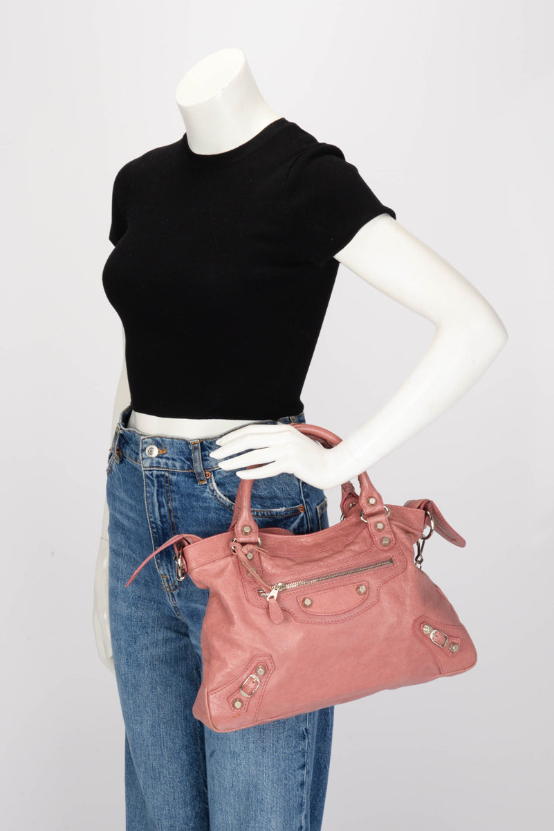 Balenciaga Rose Bruyere Lambskin Giant 12 Town Bag