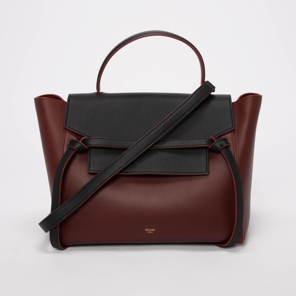 Celine Burgundy & Black Smooth Calfskin Belt Bag