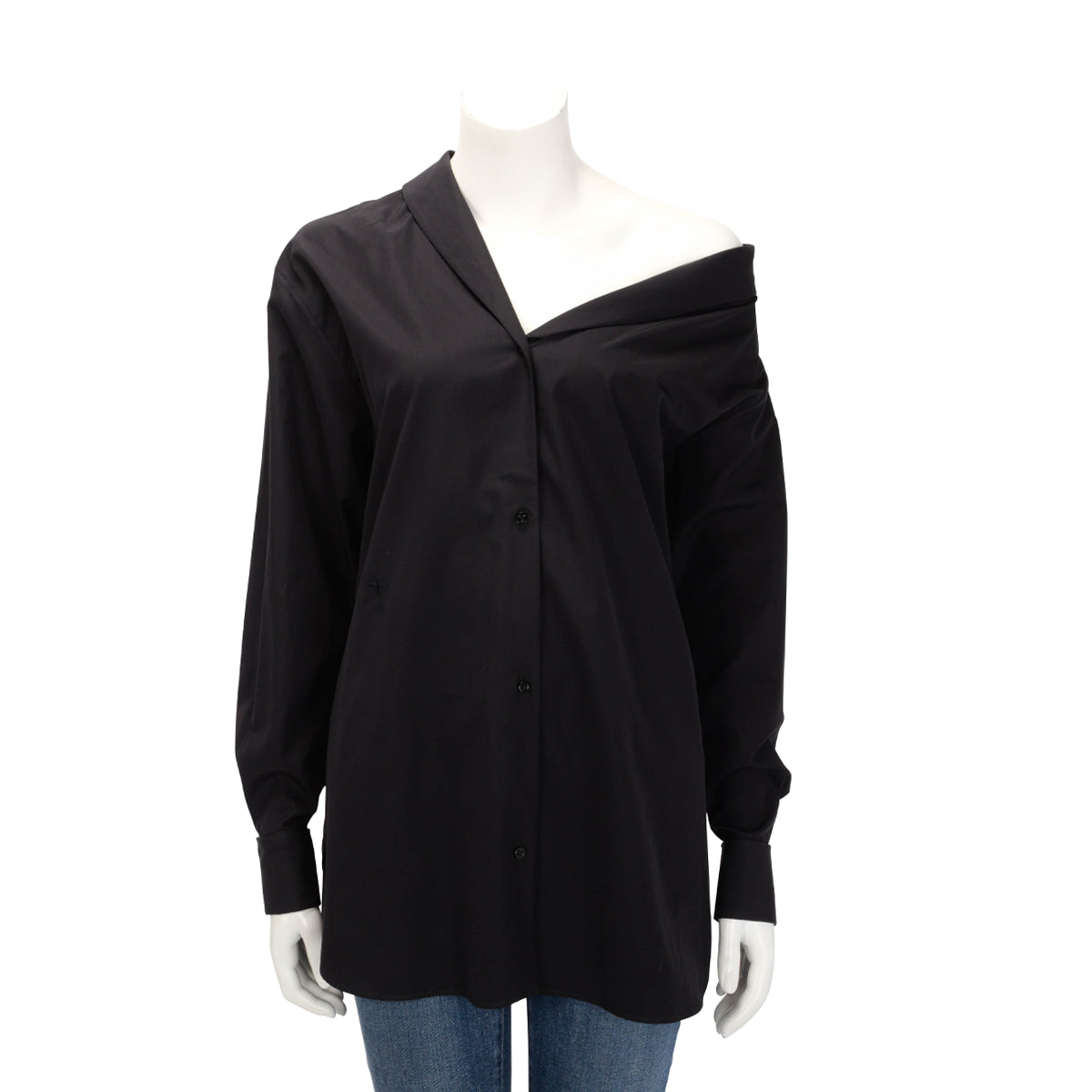 Dior Black Cotton Poplin Asymmetric Shirt FR 42