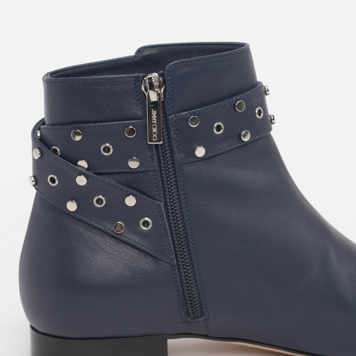 Jimmy Choo Navy Calfskin Hallie Studded Boots 38