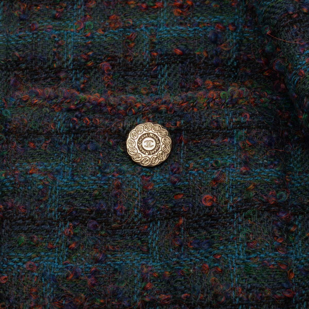 Chanel Teal Fantasy Tweed Edge to Edge Jacket FR 38