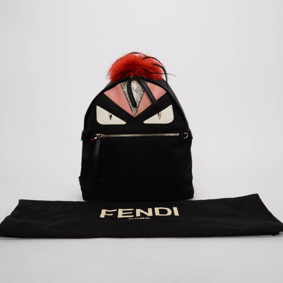 Fendi Black Nylon & Fur Medium Monster Eyes Backpack