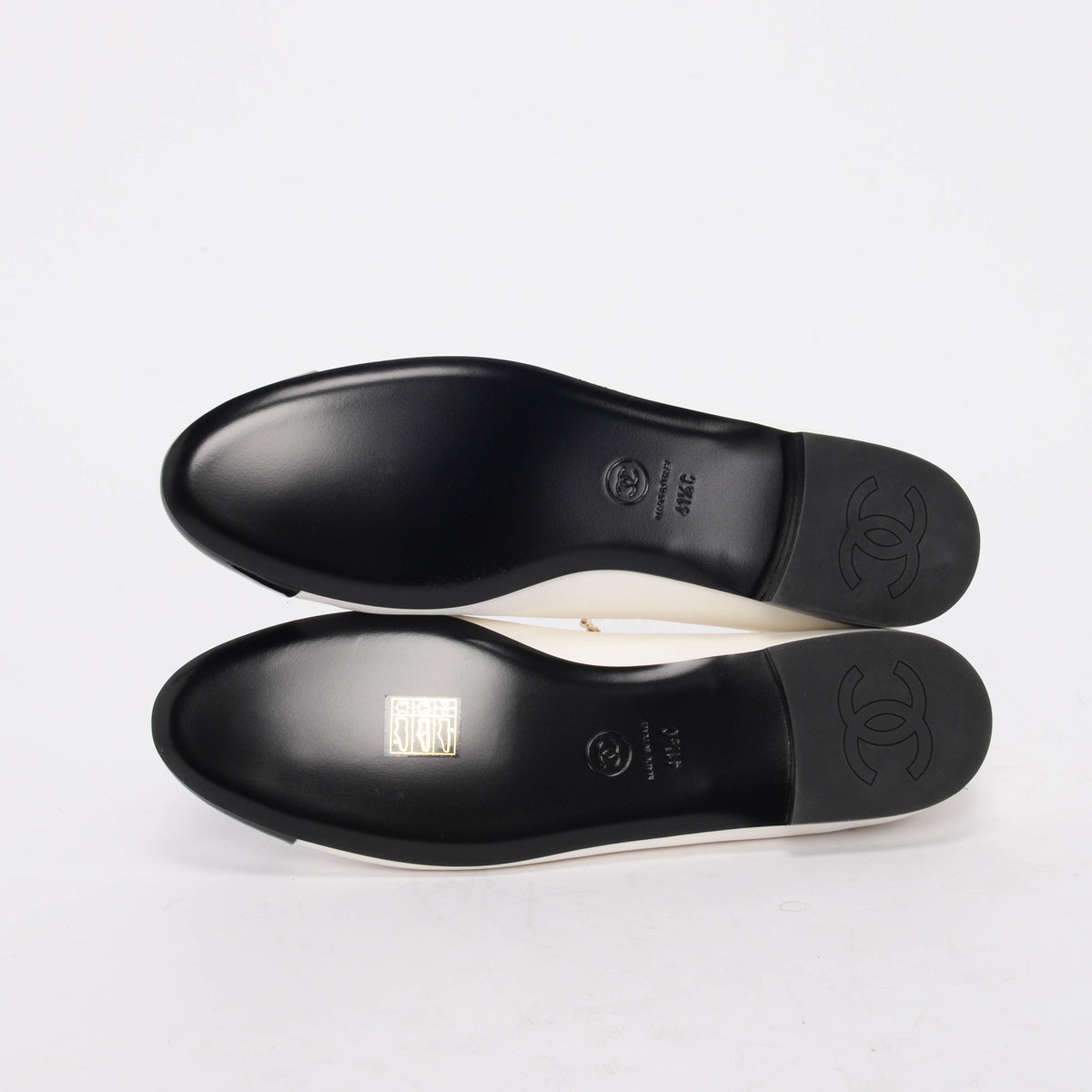 Chanel White Patent Ankle Chain Ballerina Flats 41.5