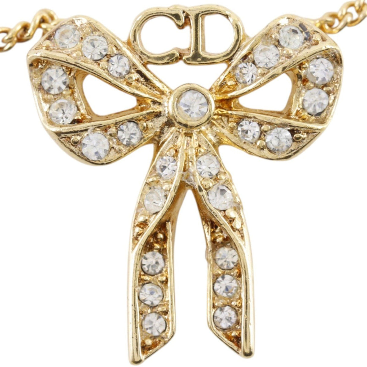 Dior Gold Tone Crystal Bow CD Pendant